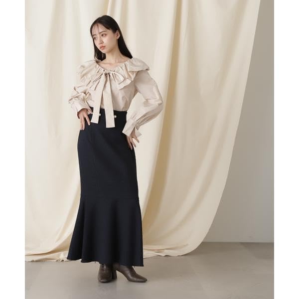 Jill by Jill Stuart Women's Fringe Tweed Mermaid Skirt, Navy, 125-3220021