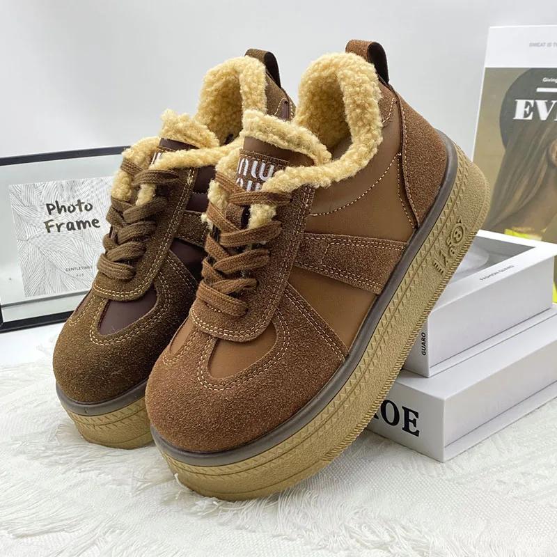 Dámské kožešinové teplé bavlněné boty kotníkové boty ploché tenisky nové designové semišové plyšové sněhule sportovní platforma ležérní boty boty