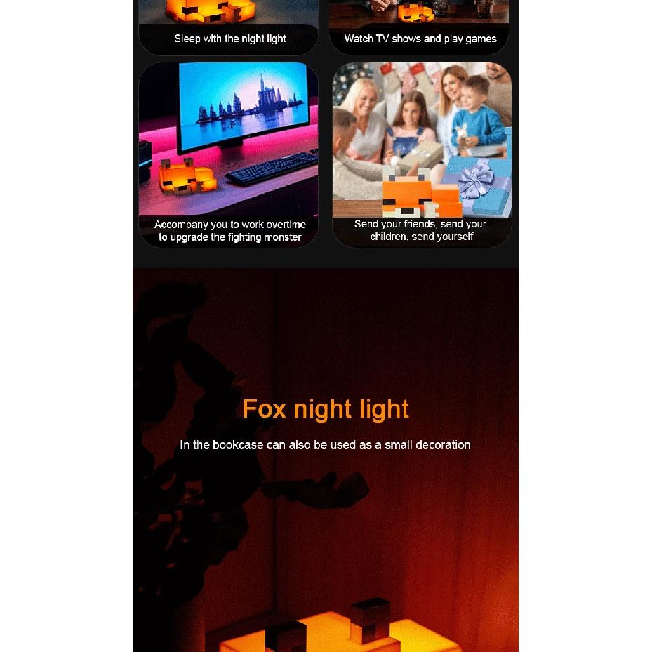 MC Game Cute Fox Night Light Soft Orange Glow Officially Licensed Decor And Desk Lamp For Gaming Room Or Kids And Tween Bedroom