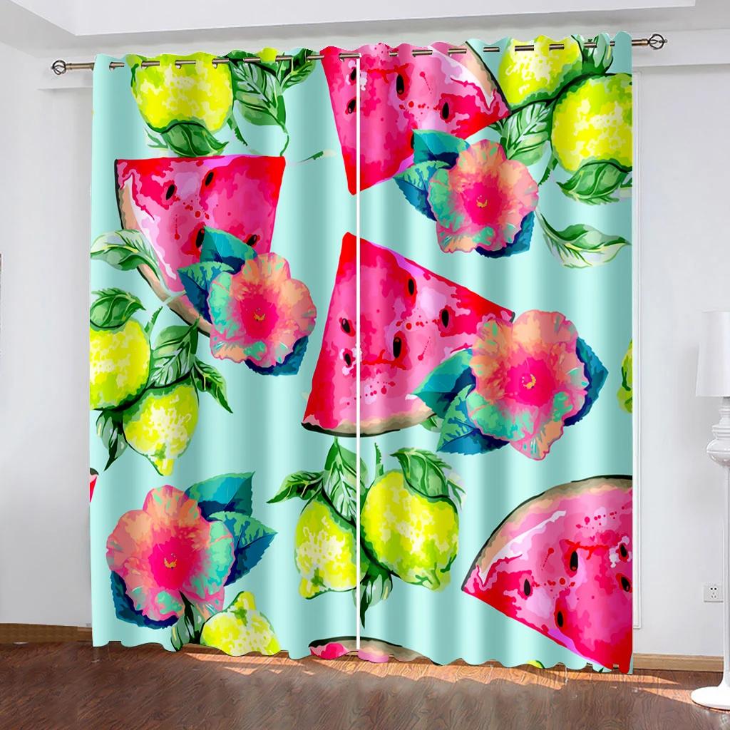 Aquarell Eis am Stiel Frucht Künstlerischer Verdunkelungsvorhang für Schlafzimmer Wohnzimmer Badezimmer Küche Tür Hohe Verdunkelung Heißes Muster