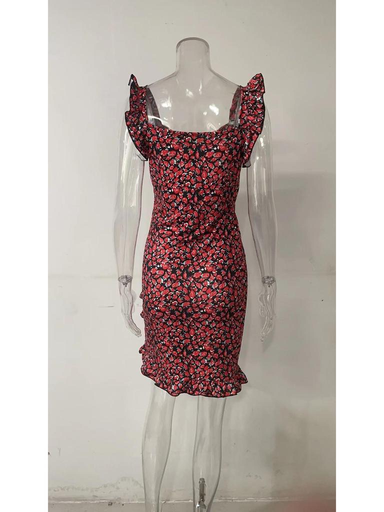 Summer 2026 Floral Print Ruffle Sleeveless V-neck Dress