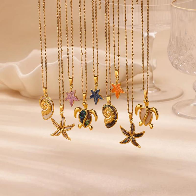 Creative Sea Turtle Conch Pendant Necklace For Women Girls Exquisite Stainless Steel Pendant Clavicle Chain Jewelry Accessories
