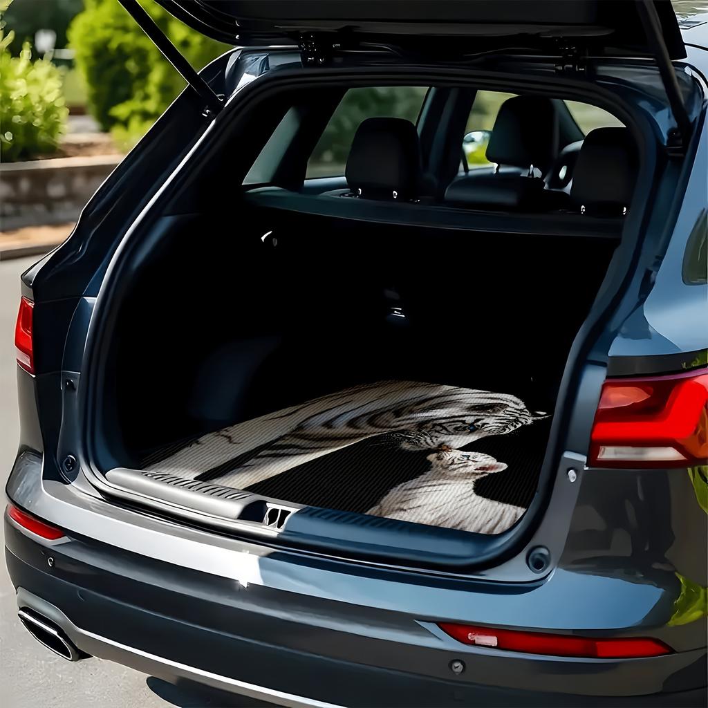 1Pcs White Tiger Mother Cub Car Trunk Mat with Anti Slip Cargo Liner Waterproof Rear Storage Protector Floor Mat for SUV Sedan V