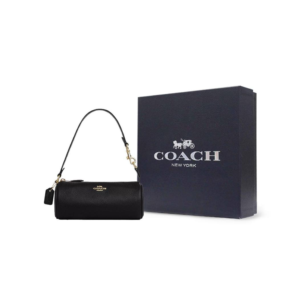 Coach Borsa a mano Nolita 19 con logo in metallo solido, pelle martellata, piccola, da donna, nera CP474-IMBLK