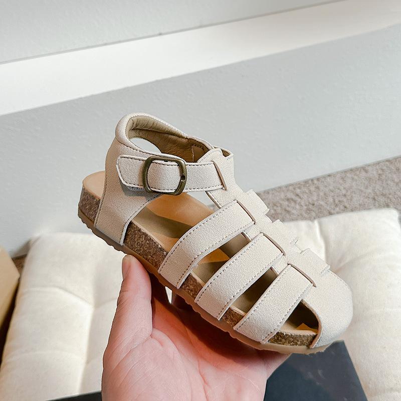 

Новые женские сандалии, универсальная удобная обувь для девочек, повседневная простая детская обувь, повседневная модная обувь для принцесс, классическая пляжная обувь в римском стиле 23insole15.8cm бежевый