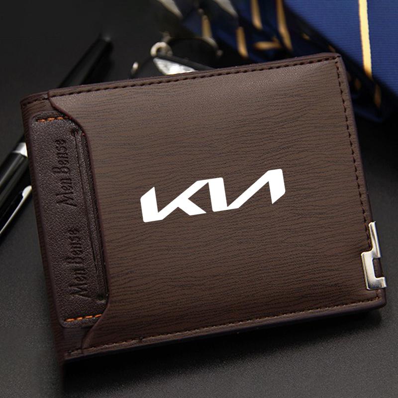 PODV6 Leather Credit Card Purse Portable Holder Car Emblem Wallet For Kia Rio K5 K9 Ceed Sportage Cerato Soul Sorento Picanto Optima