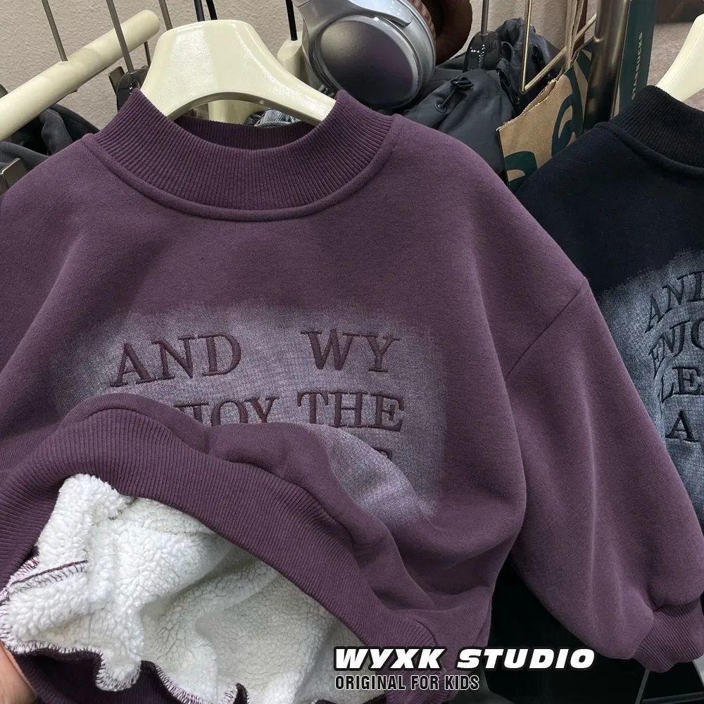 Jungen 2024 Koreanisches Lammwoll-Sweatshirt: Winter Einteiler, Pullover mit Stickerei und Sprühfarbe