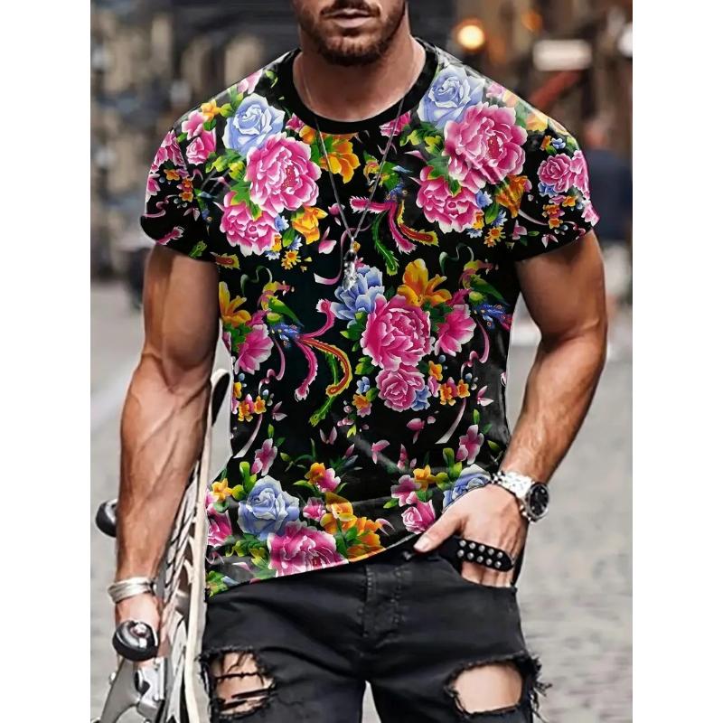 Men's Summer New T-shirt 3D Digital Trend Fashion Printing Short Sleeve European and American Cross-border Crew Neck Top