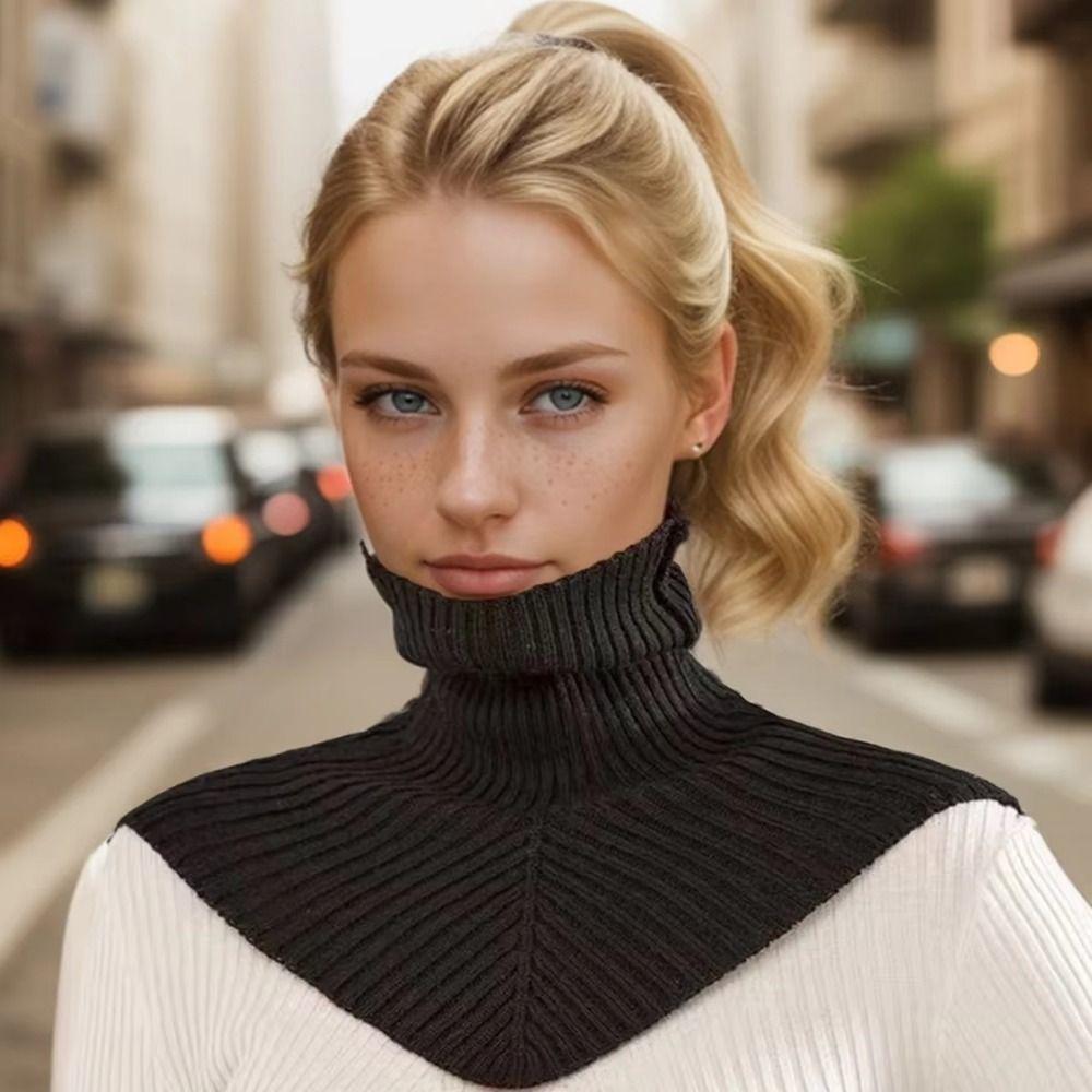 Keep Warm Turtleneck Fake Collar Solid Color Wool Scarf Simple Knitted Bib Autumn Winter