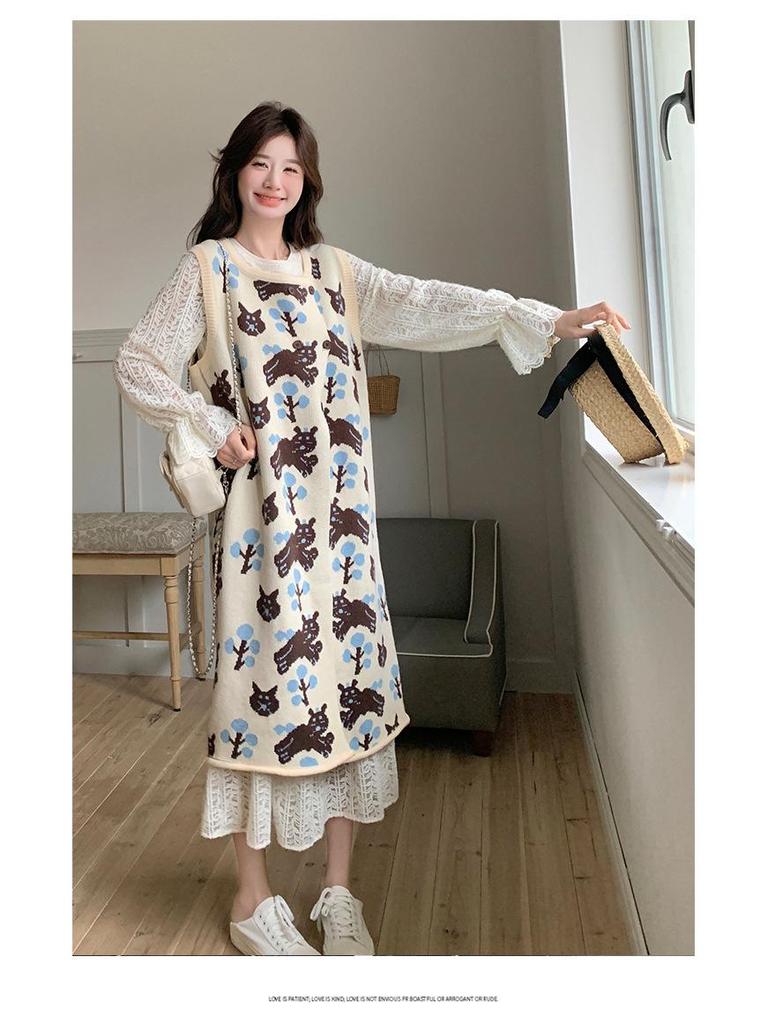 2025 Trendy French Printed Vest & Hollow Long Skirt Set: Sweet, Gentle Two-Piece Dress Suit