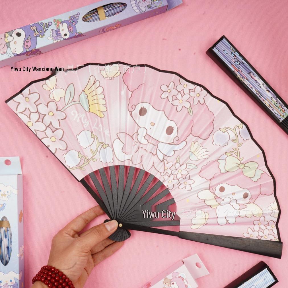Creative Sanrio 8-inch Cartoon Folding Fan: Portable High-Value Summer Fan for Students