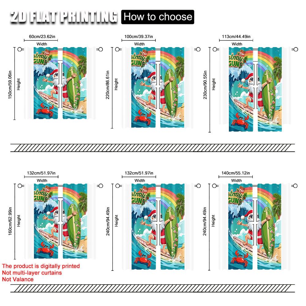 2 Stück, 2D-Flachdruck Vorhangstoff Frohe Weihnachten Santa Surfen Strand Polyesterstoff (ohne Stange) Geschenke für den Alltag