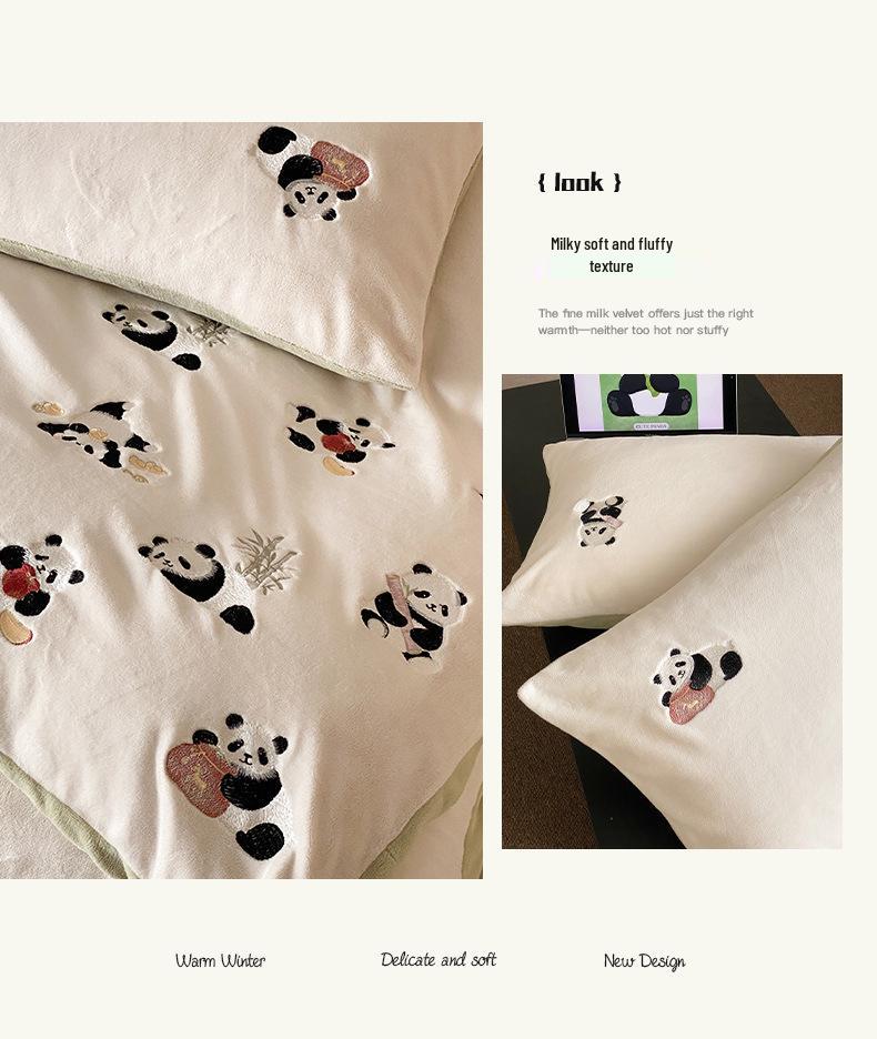 Class A Mother & Baby Thickened Coral Fleece Panda Bedding Set - Winter Four-Piece Double-Sided Warmth