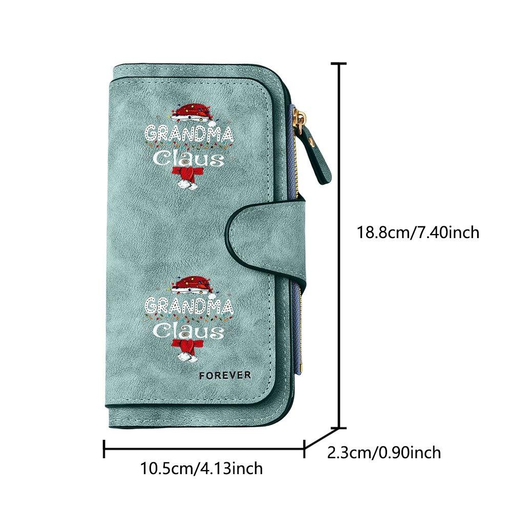 Grandma Style Santa Claus Decorative Print Long Wallet Multifunctional Portable Snap Button Coin Purse Unisex Perfect Birthday Holiday Gift for