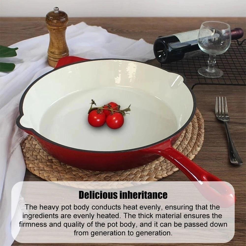 Flat Bottomed Enameled Cast Iron Dutch Oven Non-stick Omelette Pan Frying Pan  Kitchen Cookware