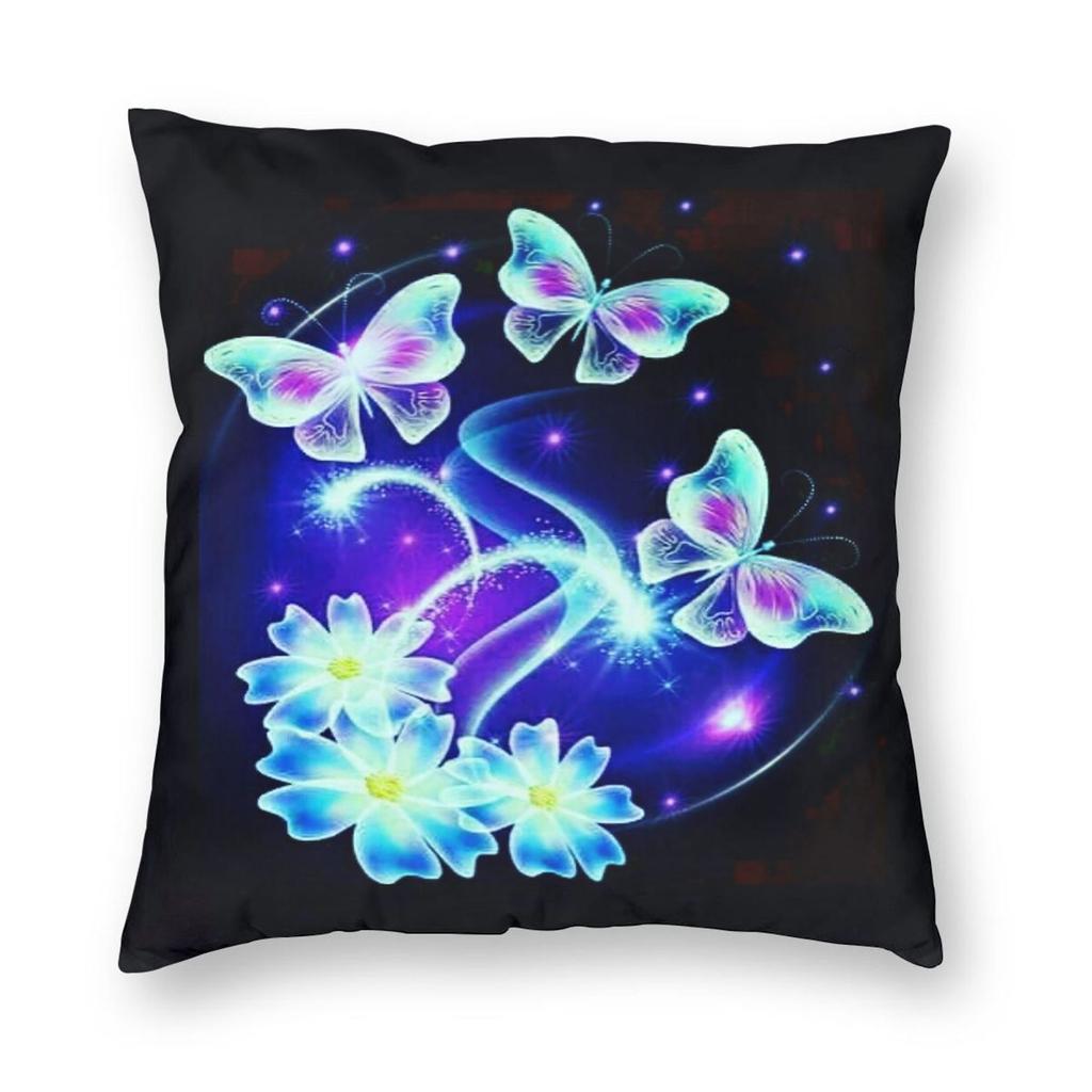 Blue Dancing Butterfly Square Pillowcase Pillow Cover Cushion Throw Pillow for Home Sofa Living Room
