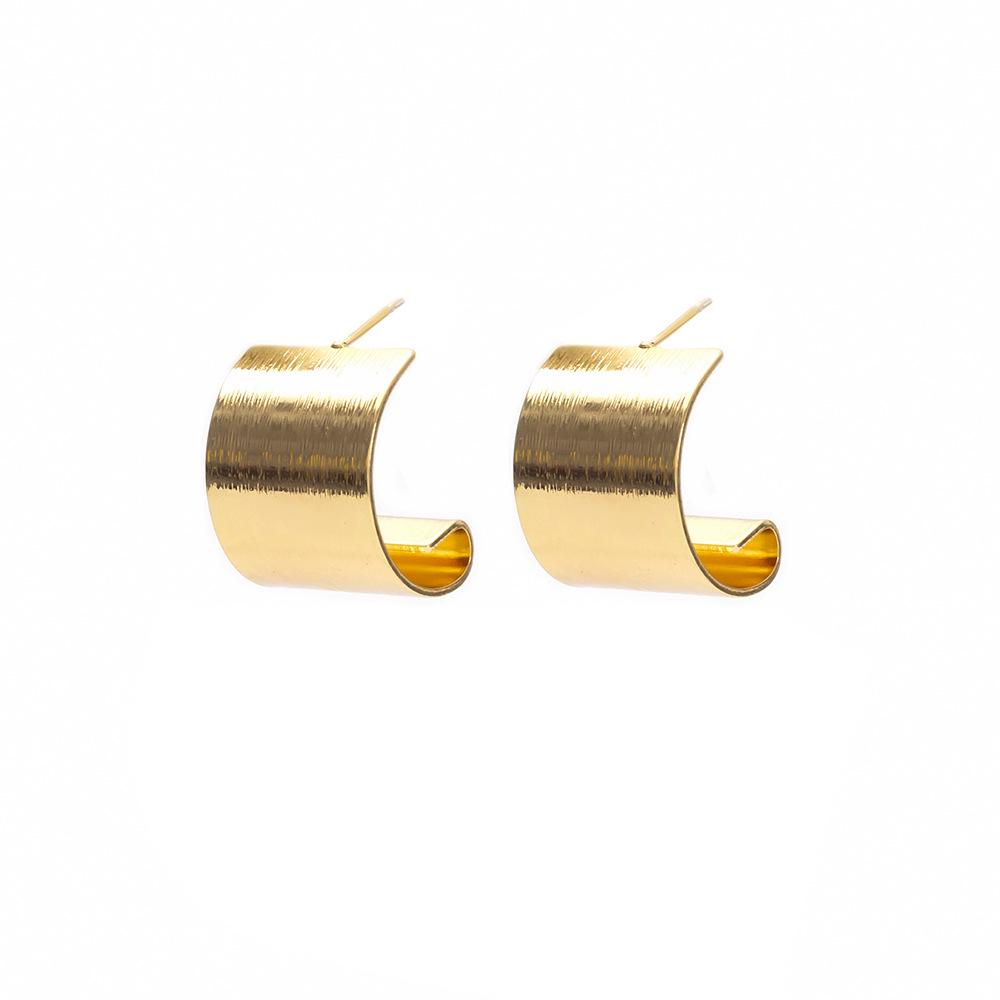 Geometric C-Shaped Brushed Metal Stud Earrings - Retro Christmas Fashion for Women