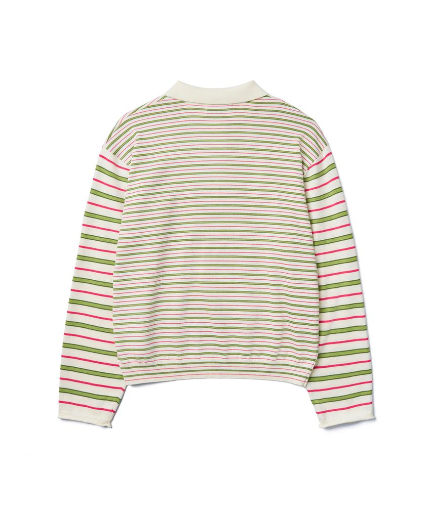 Tudument Stripe Long Sleeve Polo Knit_Ivory