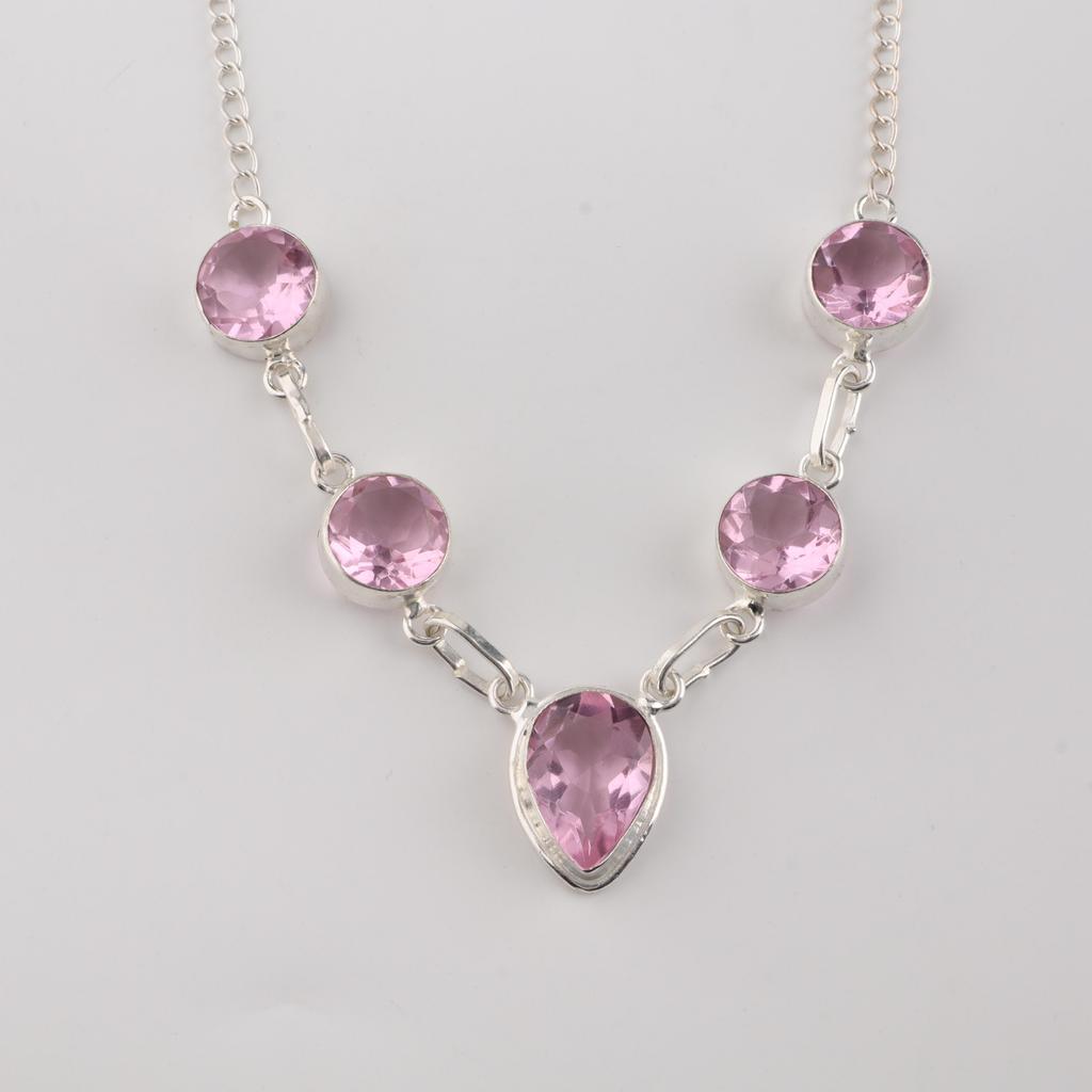 Morganite Gemstone 925 Sterling Silver Handcrafted Partywear Necklace 16-18" Gift For Anniversary RN-3-4