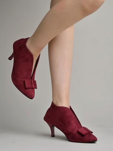 

Shoetopia Women S Cherrysuede Ankle Boot Heels Pointed Toe With Bow Detail, Stylish & Comfortable Shoes Eu37 4 UK вишня