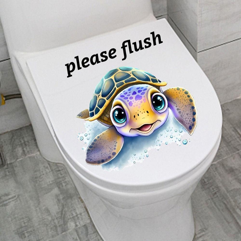 Cartoon PVC Sea Animal Toilet Sticker Please Flush Removable Toilet Sign Sticker Washable Cute Bathroom Decals Home Decor