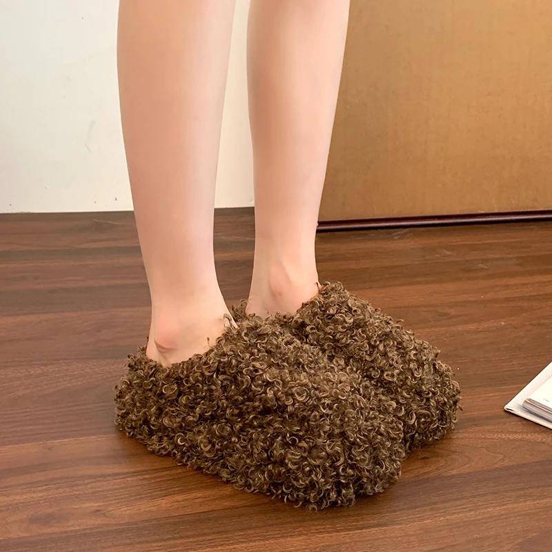 Fashion Flannel Mid Heel Flat with Modern Slippers Spring/autumn Pull On Female Shoes On Sale 2025 Brand Solid Shallow Women's Slippers