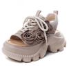 Fashion High Quality 7CM Cow Genuine Leather Women Flats Pumps Peep Toe Flower Platform Wedge Ladies Hollow 2025 Summer Fashion Sandals