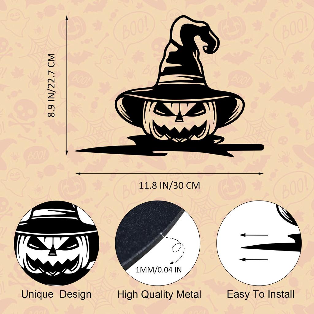 Halloween Kürbis Gartenstecker Metall Jack-O-Lantern Stecker mit Hexenhüten Outdoor Halloween Kürbis Hofschilder Halloween Gartenskulptur Ornament