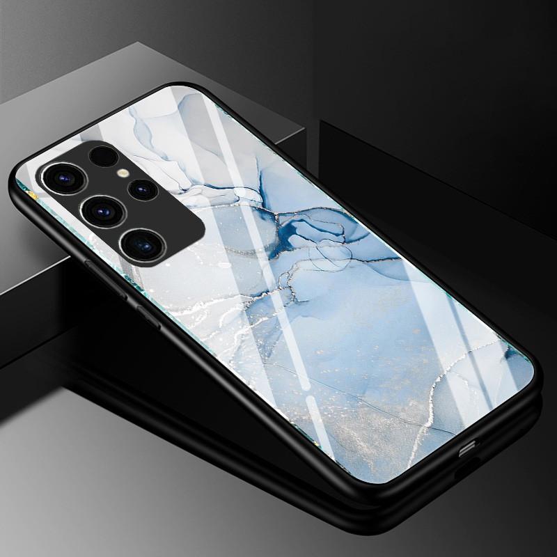 Marble Tempered Glass Phone Case For Samsung Galaxy S23 Ultra 5G Case Fashion Glass Back Cover for Samsung S23 Plus / S23 Ultra