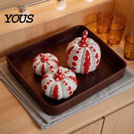 Kitchen Table Autumn Display Ceramic Pumpkin Sculpture, Modern Polka Dot Figurine, Farmhouse Fall Seasonal Mantel Decor Tabletop Decoration for Fall,
