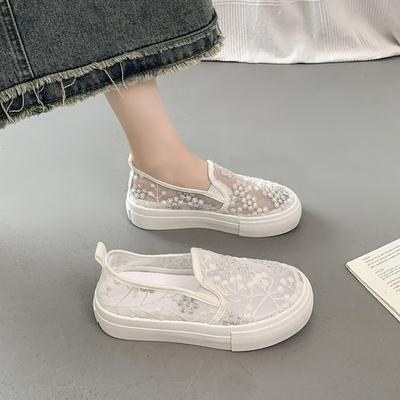Fashion White Women Shoes Female Lace Mesh Sneakers Loafers Flat Slip On Vulcanize Casual Shoes Fo Woman 2024 Zapatos De Mujer