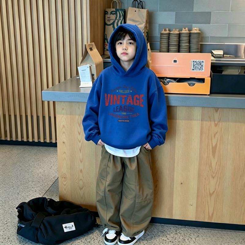 Latest Children's Casual Hooded Shirt - Retro Multi-Color Letter Pattern - Boys' and Girls' Casual Long-Sleeved Hooded T-Shirt