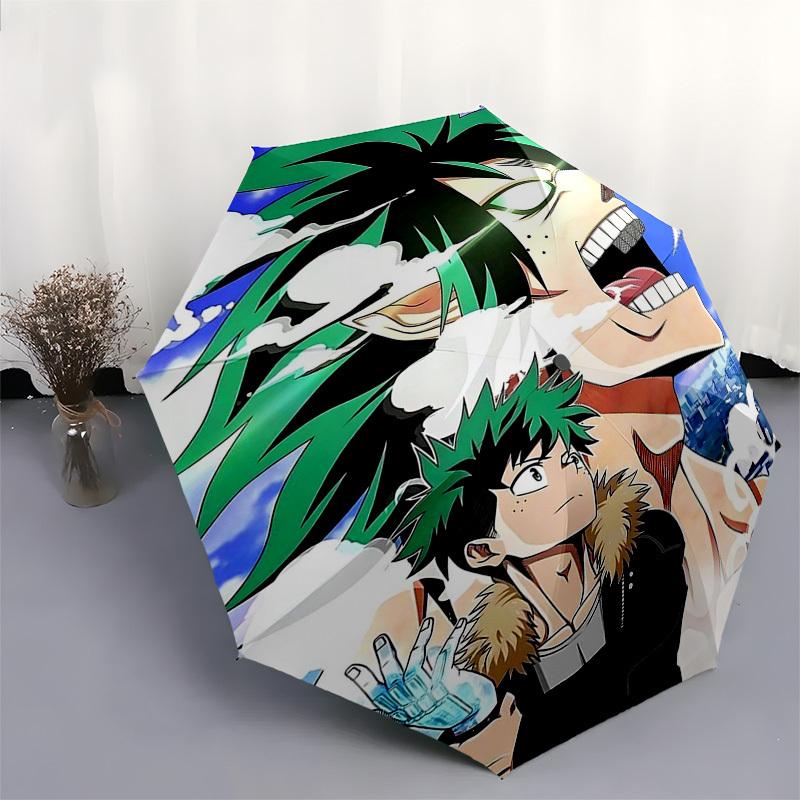 1pc My Hero Academia Boku No Hero Izuku Midoriya Katsuki Bakugo Outdoor Umbrella Automatic Opening and Closing Portable 3-Fold Design 8-Rib Iron Frame