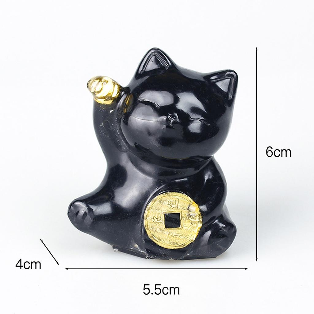 Mini Fortune Cats Statue Decor Crystal Epoxy Resin Cat Statue Attract Good Luck Money Wealth Gift for Men Women Desk Figurines