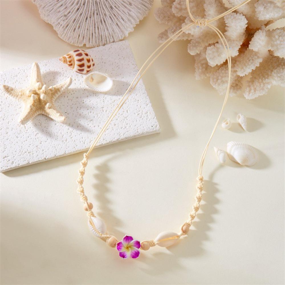 Adjustable Flower Clavicle Chain Weaving Chain Choker Fashion Shell Beads Necklace Beach