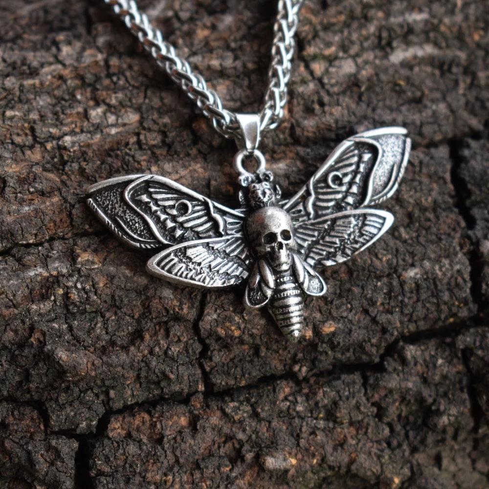 Halloween Dead Head Skull Pendant Women Moth Necklace for Christmas Gift