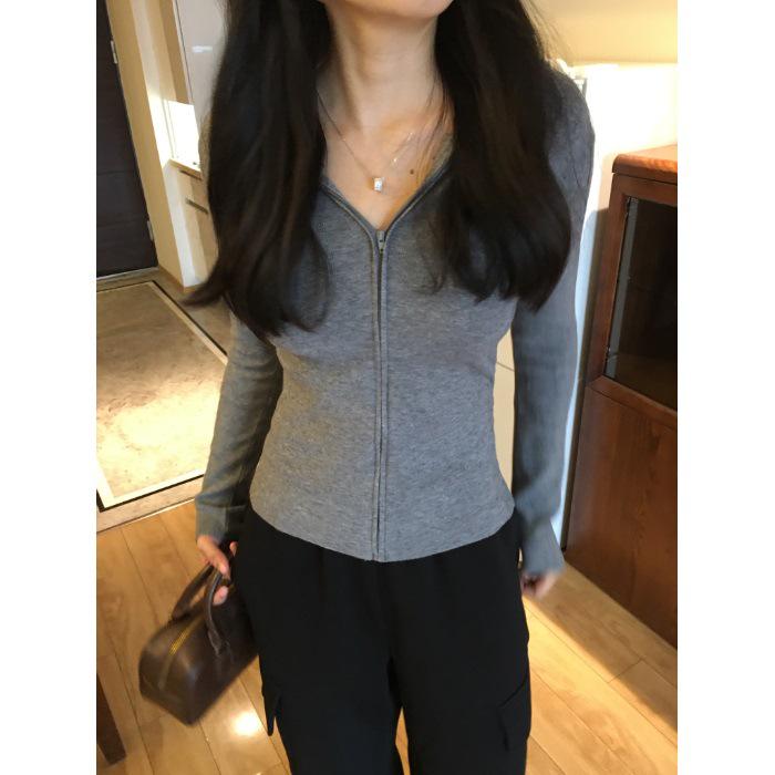 Women s Trendy Gray Slimming Zipper Hooded Jacket - Long Sleeve, All-Season Fashion. Large серый