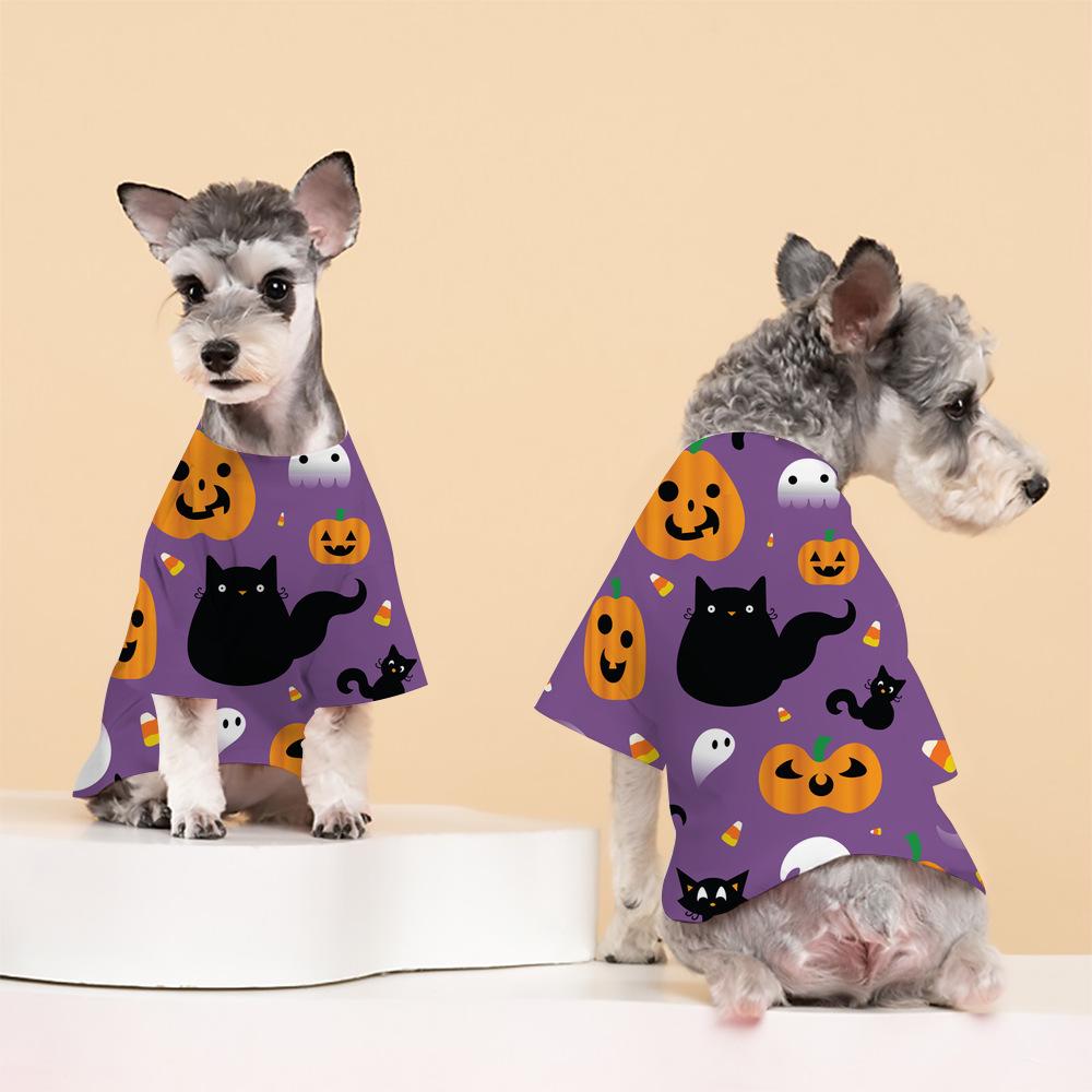 Cross-border Halloween Print Pet T-shirt for Small/Medium Dogs & Cats - Spring/Autumn Two-legged Casual Wear