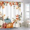 Autumn Watercolour Leaves Pumpkin Shower Curtain Maple Leaves Thanksgiving Gift Polyester Printed Shower Curtains Bathroom Decor