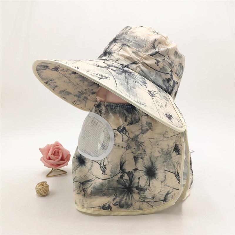Women Sun Hat Breathable Shawl Integrated Picking Tea Hat Uv Protection Wide Brim Mesh Sunscreen Hat