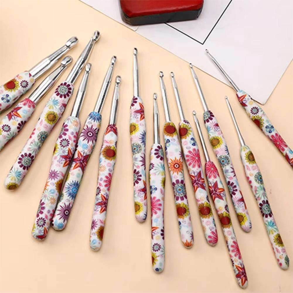 Sunflower Printed Handle Knitting Needles Fine Hook Head Doll Weaving Hooks For Doll Weaving