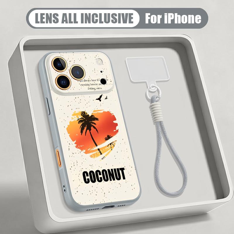 Seaside Coconut Print Hand Strap Case For iPhone 17 Pro Max Hybrid TPU+PC Magnetic For Magsafe Matte Cover For iPhone 16 15 14 13 Pro Max