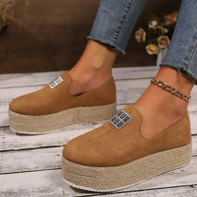 Fashion 2024 Women's Casual Vacation Fashion Wedge Thick-soled Flat Loafers Woven Jute Soles