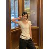 Korean Niche Design Sense Lace Splicing V-neck Short-sleeved T-shirt Women's Summer Slim and Thin White Temperament Top Tide