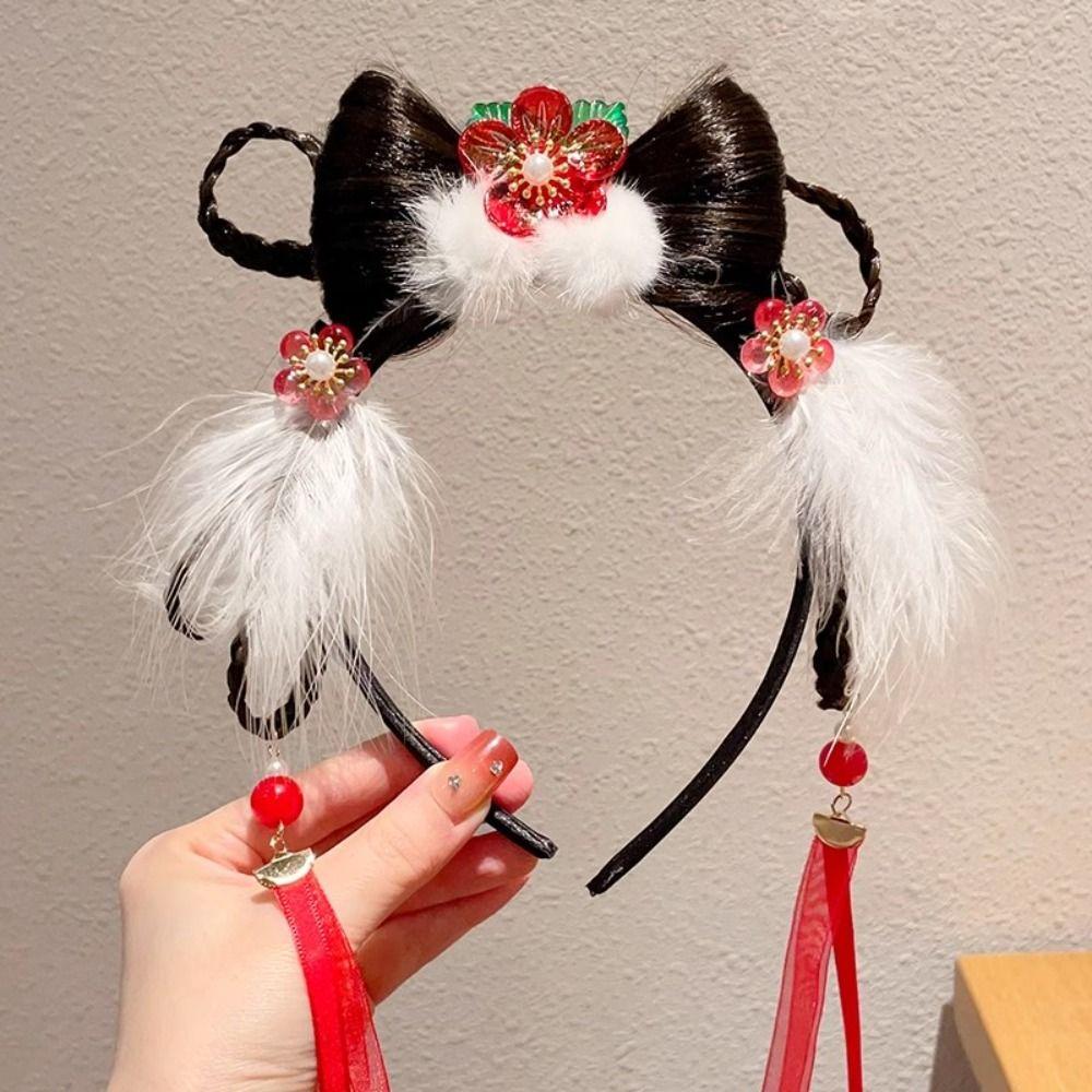 Tassel Chinese New Year Headwear Flower Red Bow Hairband All-match Hanfu Hair Sticks  Baby