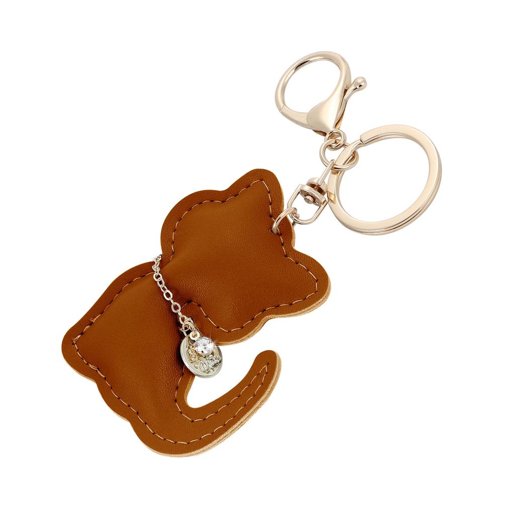 Tonecraft Cat Key Holder, Simple, Orthodox, Bag Charm, Popular, Stylish, Cute, Cat, PU Leather, Squishy, Camel