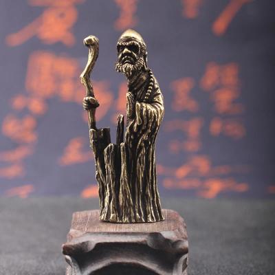 Statua Dharma Bodhidharma in Ottone Cavo Miniature Mini Ornamento Rame Antico Buddha Statuette da Scrivania Decorazione Soggiorno