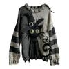 Halloween Skummel Ansikt Genser for Kvinner Patchwork Trykk Strikket Genser Topp Langermet Rund hals Sydd Høstantrekk