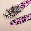Women's Men's Oversized Belt Leopard Print Rhinestones Embellished Rivets Accent Western Girdle for Hip Hop Event
