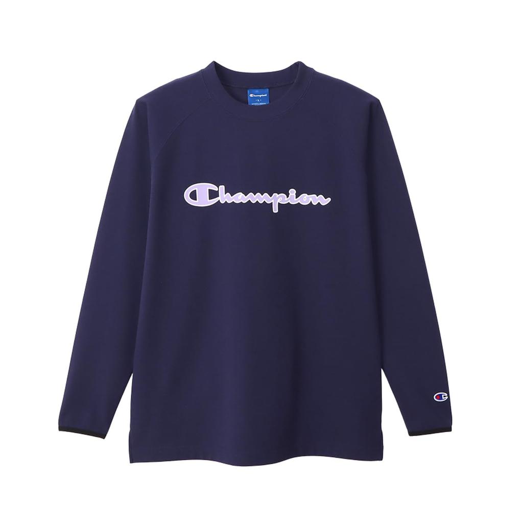 Champion Basketball Long Round Script Logo Women's T-Shirt, Navy, CW-AB429, Sleeve, Neck, Quick-Drying, Stretch, Antibacterial, Odor-Resistant, Warm,